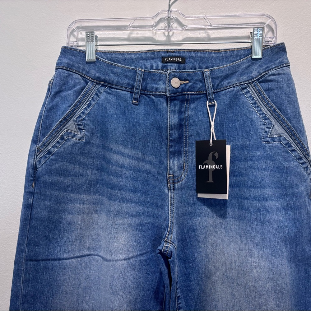 Flamingals Wide Leg Jeans‎ for Women | Mid Waist Baggy Washed Denim Jeans - Picture 14 of 16